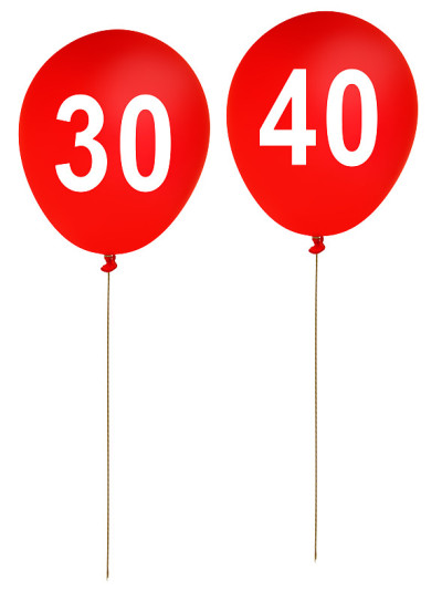 生日派对气球30岁，40岁，孤立