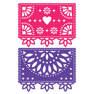 Papel Picado矢量模板设计集，墨西哥纸装饰花和几何形状，两党横幅