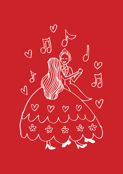 跳舞的夫妇。手绘插图。