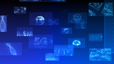 数字网络技术AI 5G数据通信概念3D插图背景