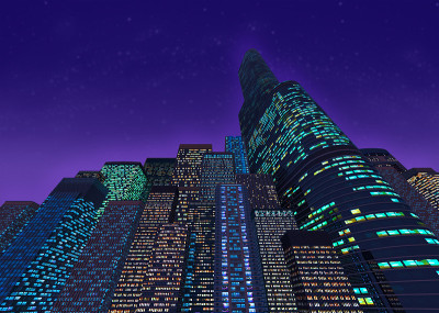 夜间彩色摩天大楼的背景