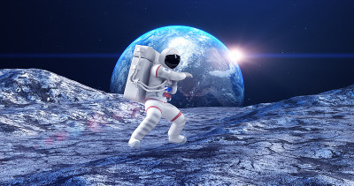宇航员在星球表面做功夫动作。