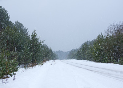 路上下着大雪