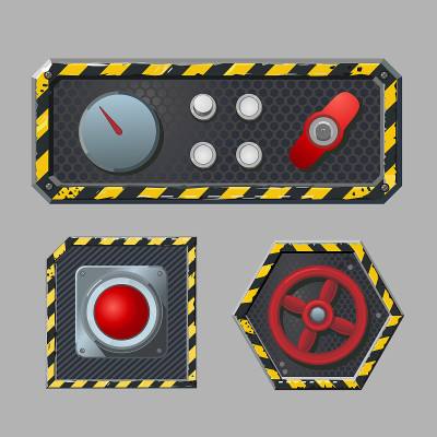 Set of metal switches and buttons. Realistic metal