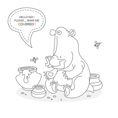 Black and white coloring book page. Cartoon charac