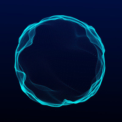 音乐球形均衡器。粒子的圆形声波。音乐抽象的蓝色背景。3 d渲染。