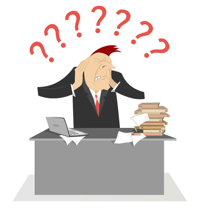 Tied businessman and question marks concept illust