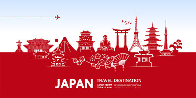 日本旅游目的地大矢量插图。