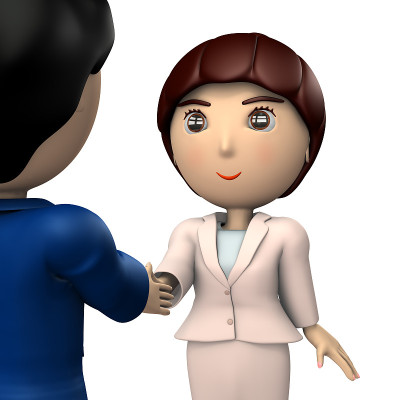 两个商人握手。一对男人和女人。它描绘了一个商业伙伴。三维演示