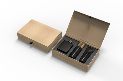 空白化妆品礼盒品牌，3d渲染插图。