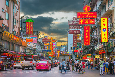 2019年8月14日，泰国曼谷，中国城夜市。