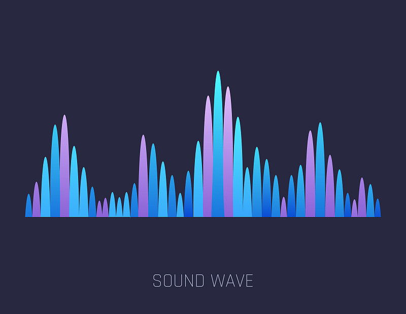 颜色声波。音频数字均衡器技术，音乐脉冲矢量图。语音线路波形或音量电平符号。曲线无线电波