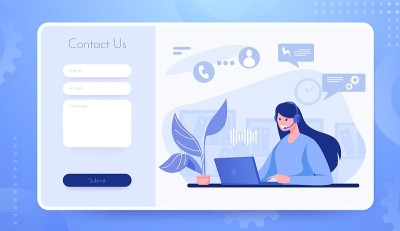 登陆页联系我们。客户支持网站界面。发送web消息到帮助台的邮箱。在线协助表单模板。客户与顾问的矢量沟
