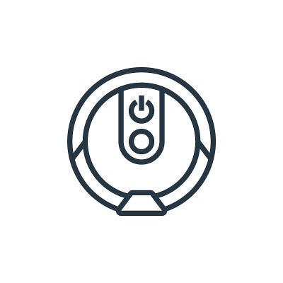 从智能家居概念的Roomba图标向量。细线插图的roomba可编辑的笔触。Roomba线性标识用于网
