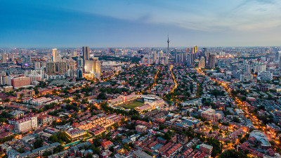 天津城市建筑夜景航拍