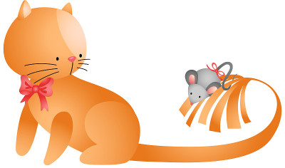 可爱的猫，尾巴上有只小老鼠
