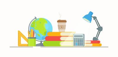 每个男生或学生的工作场所。矢量插图的学校的东西和小工具。
