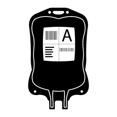 献血塑料袋图标。医疗平面设计黑色矢量插图。