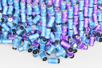 白色背景上的大组电池。3 d渲染插图。