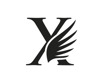 带有翅膀的X字母标志。翼标采用X字母概念