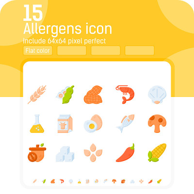 Allergens flat color icons vector set. Isolated on
