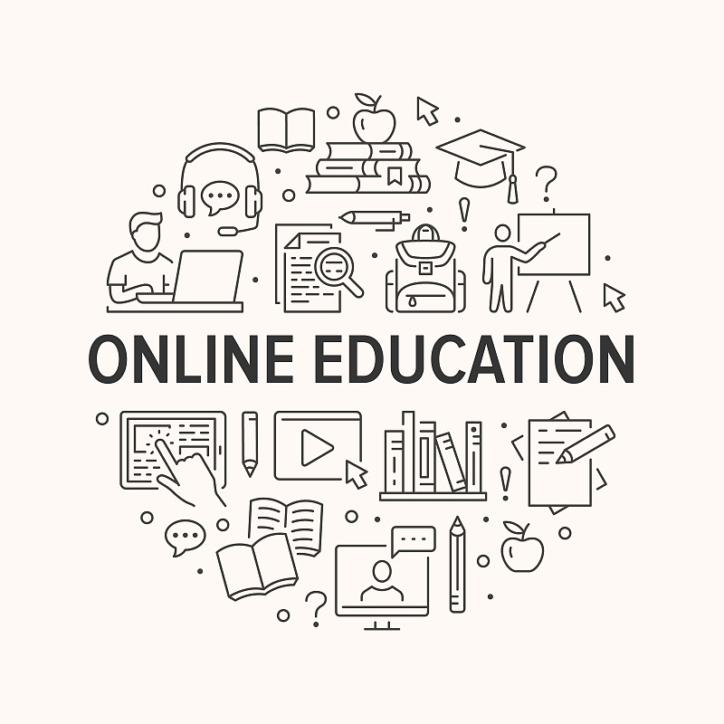 Online Education poster with line icons. Vector ci
