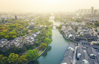 苏州古城盘门古建筑航拍