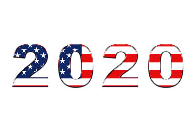 美国2020年总统大选美国人投票，白色背景横横幅设计。插图。