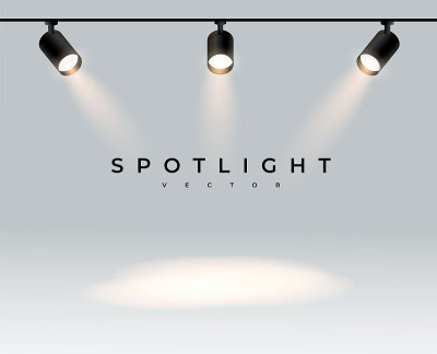 Three modern spotlights realistic transparent back