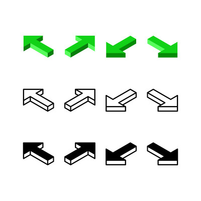 Directional arrow icon. With isometric style