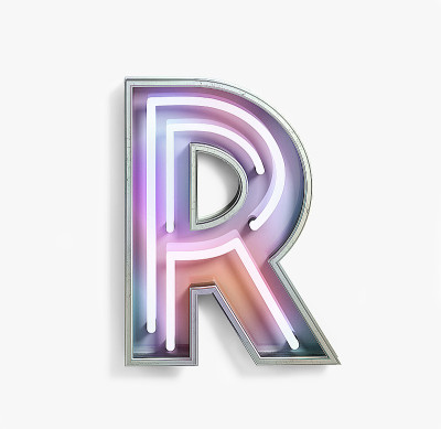 荧光彩色霓虹字体。字母R