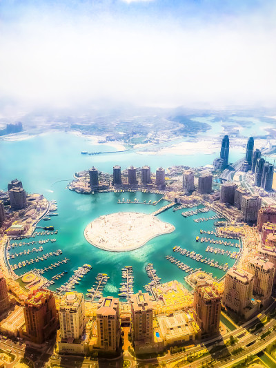 多哈城市与明珠，鸟瞰图