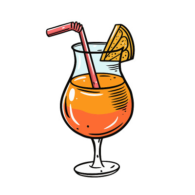 美态鸡尾酒。手绘线条艺术风格。彩色卡通矢量插图。
