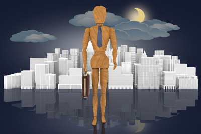 领袖。经理和城市- 3D插图