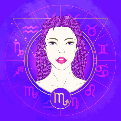 矢量插图的天蝎座星座和肖像美丽的女孩。