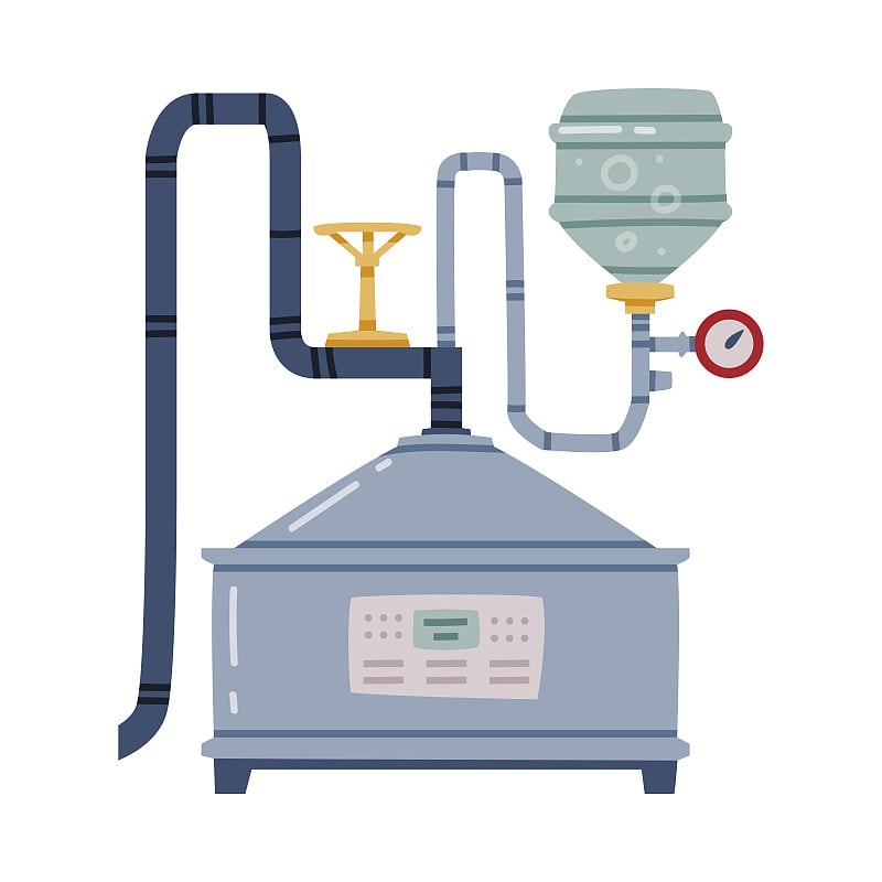 威士忌饮料过程与粉碎在金属水库矢量插图