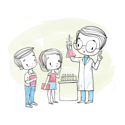 男科学家和学生在实验室做化学实验。