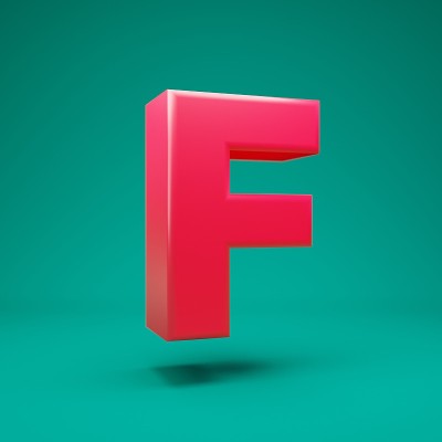 粉红色的3d字母F大写薄荷背景
