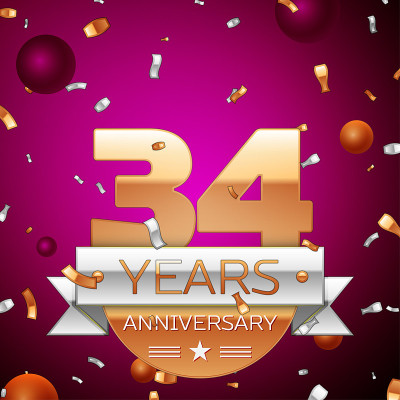 Realistic Thirty four 34 Years Anniversary Celebra