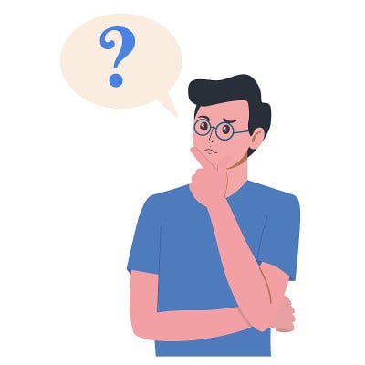Portrait of young man woman. Boy with question mar