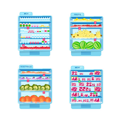 Commercial fridges flat objects set