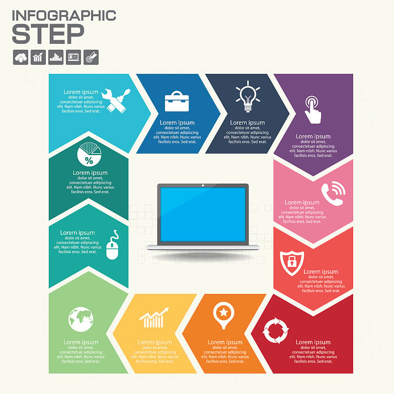 信息图形设计模板与选项，过程图，矢量eps10插图
