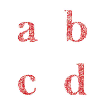 红色素描字体-小写字母a, b, c, d