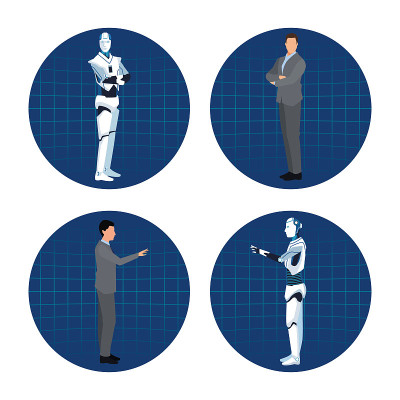 set of humanoid robot ans businessman