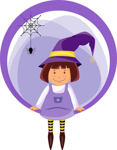 一个戴着魔法帽的有趣的小女巫