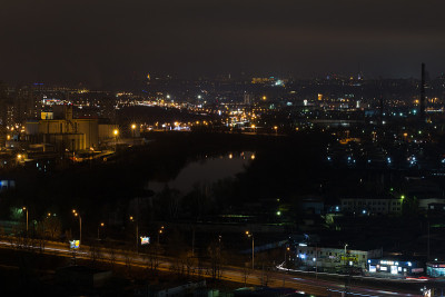 城市夜景。视图。