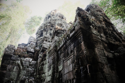 Banteay Kdei的中世纪高棉庙宇。建筑的吸引力。古老的建筑。