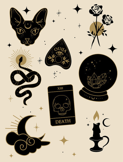 Hand drawn esoteric elements. Vector illustration.