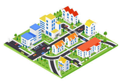 城市地区-现代矢量彩色等距插图