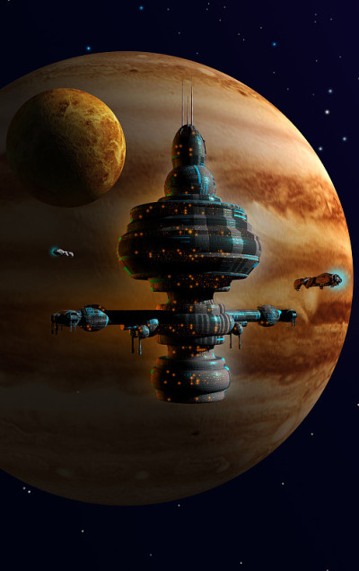 木星附近的空间站，3d插图